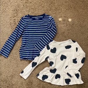 Kids Striped and Heart Print Tops - Blue and Cream
